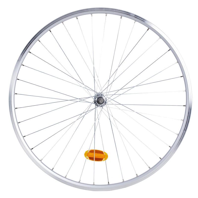 Roue vélo ville avant double paroi v-brake axe rigide argent Elops 120E