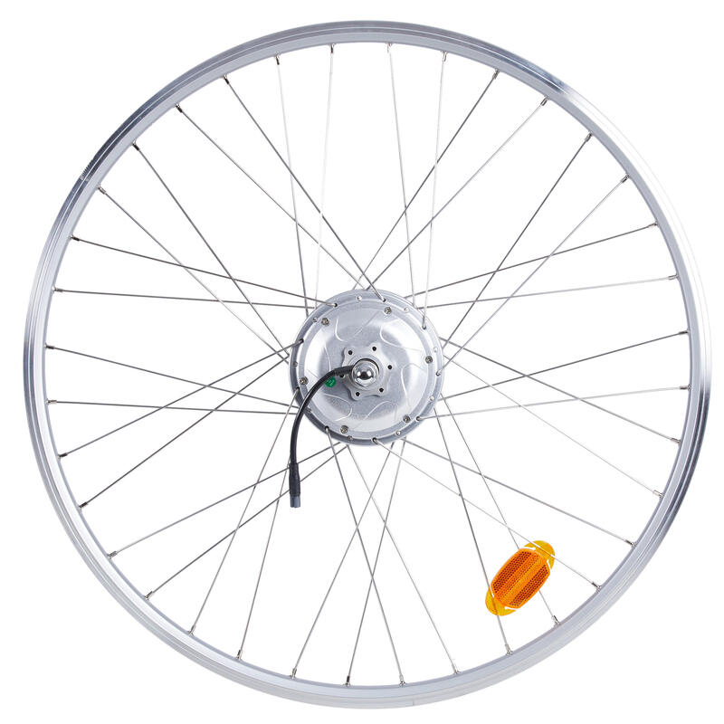 roue arrière vélo ville 28 pouces 36V double paroi argent Elops 120E