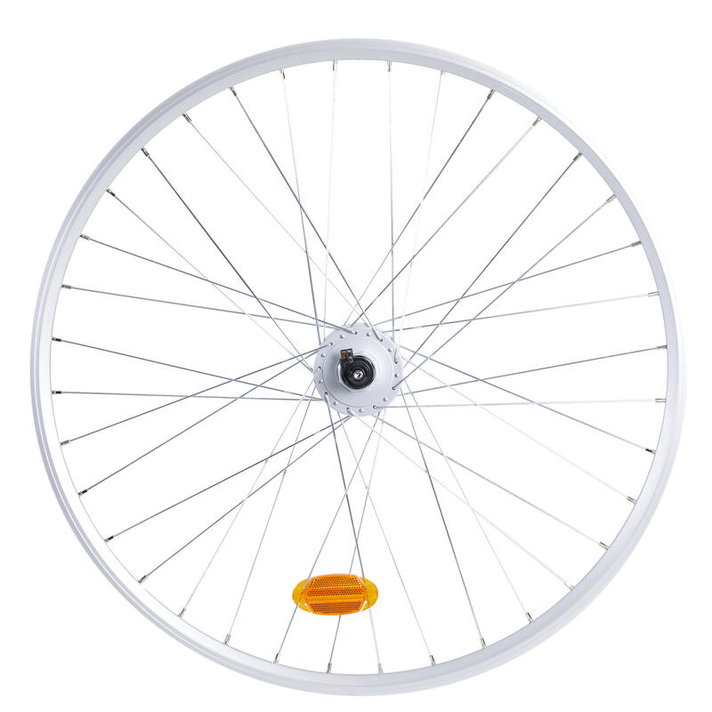 Roue vélo ville 28 pouces avant double parois v-brake quick release argent