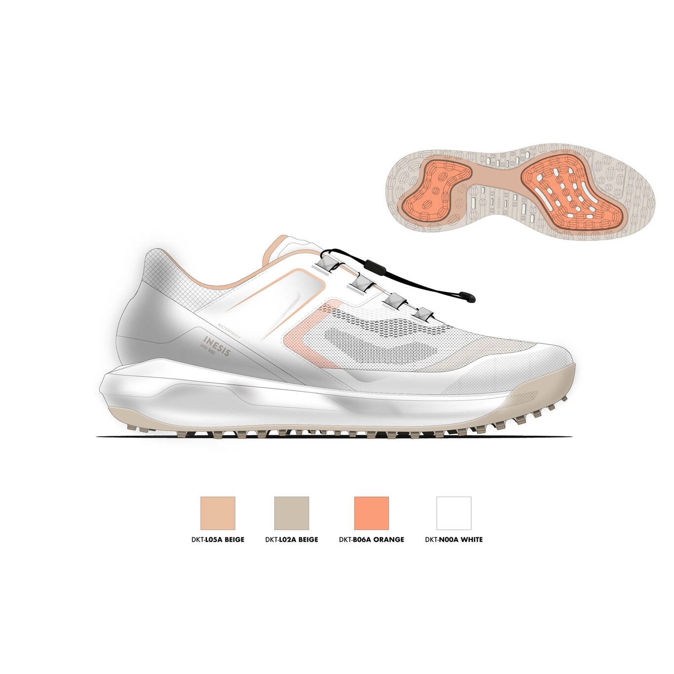 WOMEN'S GOLF SHOES MW900 - WHITE AND PINKISH BEIGE