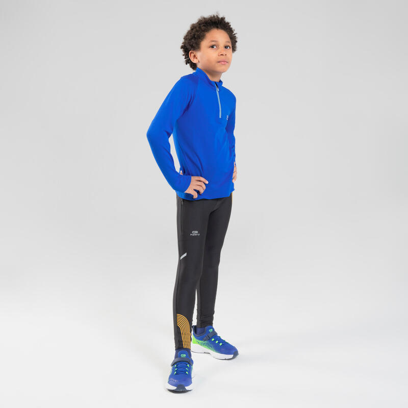 Maillot manches longues chaud 1/2 zip enfant d'athlétisme AT 100 bleu electrique