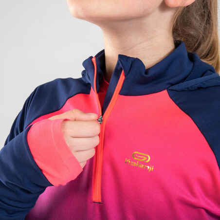 Laufshirt langarm Leichtathletik kaltes Wetter AT500 Kinder rosa Farbverlauf