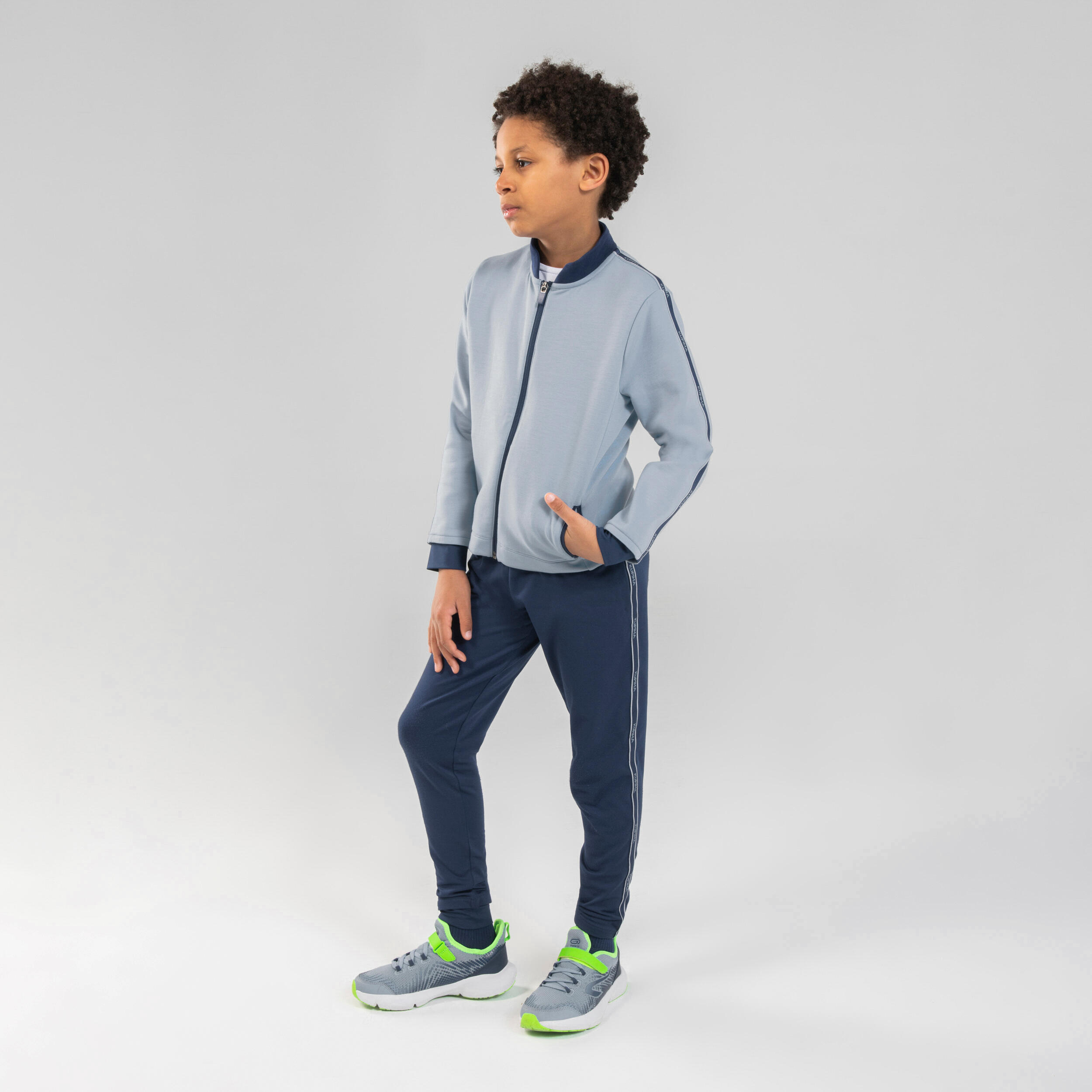 Kids' Warm High-Neck Breathable Zip-Up Sweatshirt S500 - Denim/Touch Of Pink 5/10