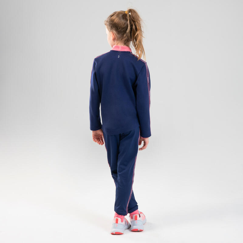 Warm en ademend vest met rits en opstaande kraag kinderen S500 marineblauw roze