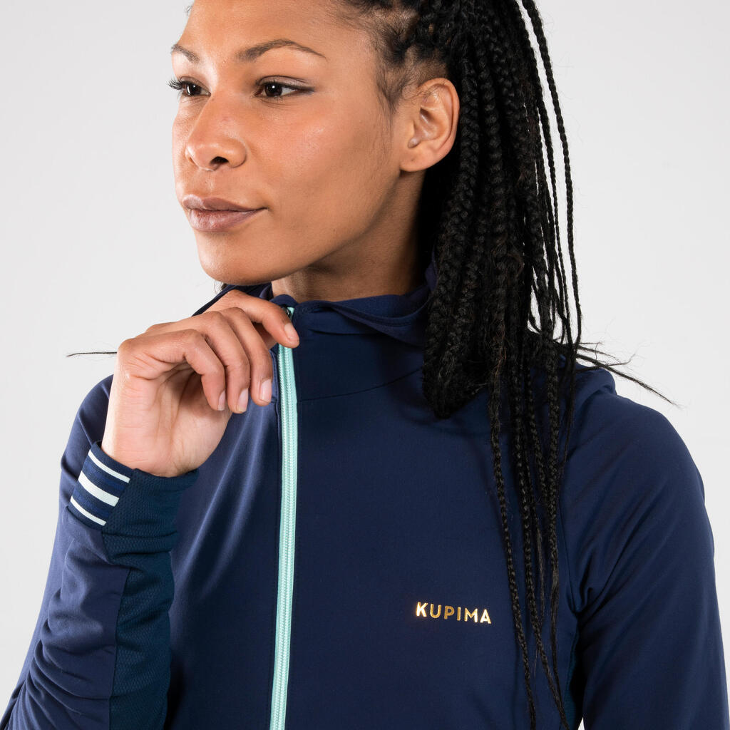 Laufjacke Leichtathletik warm Damen marineblau/himmelblau