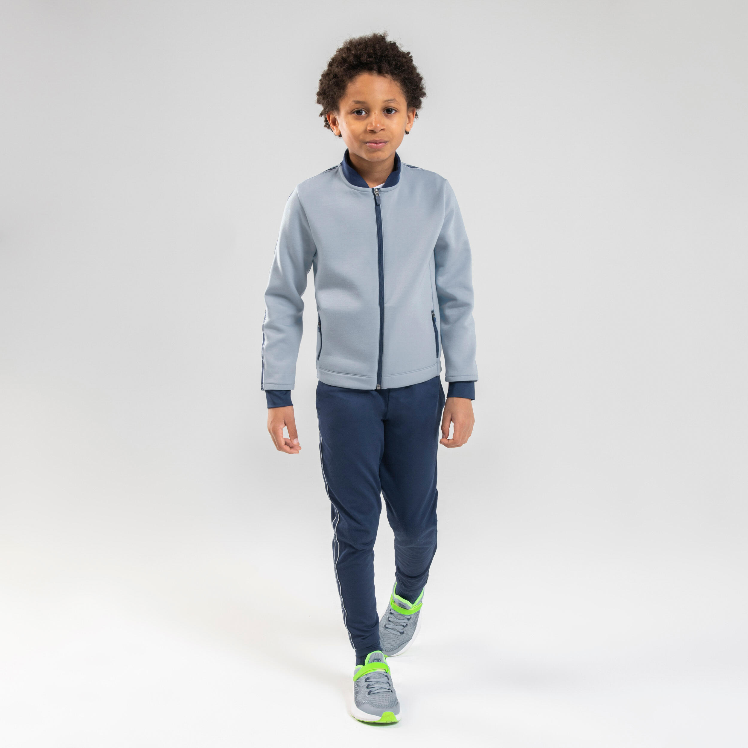 Kids' Warm High-Neck Breathable Zip-Up Sweatshirt S500 - Denim/Touch Of Pink 1/10