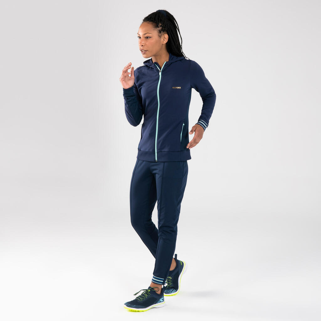 Laufjacke Leichtathletik warm Damen marineblau/himmelblau