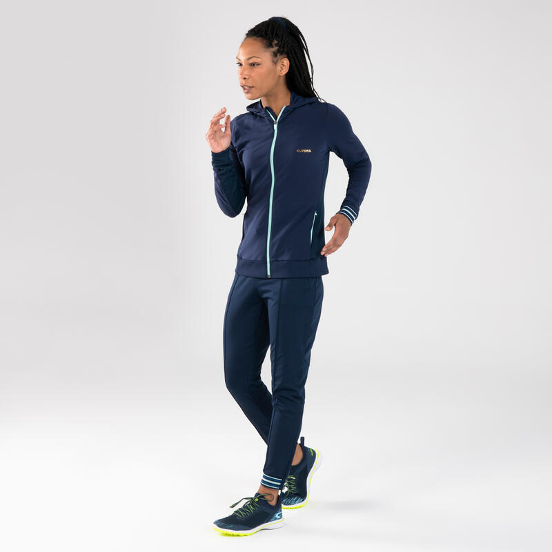 PANTALON D'ATHLETISME ZIPPÉ FEMME BLEUE MARINE & CIEL