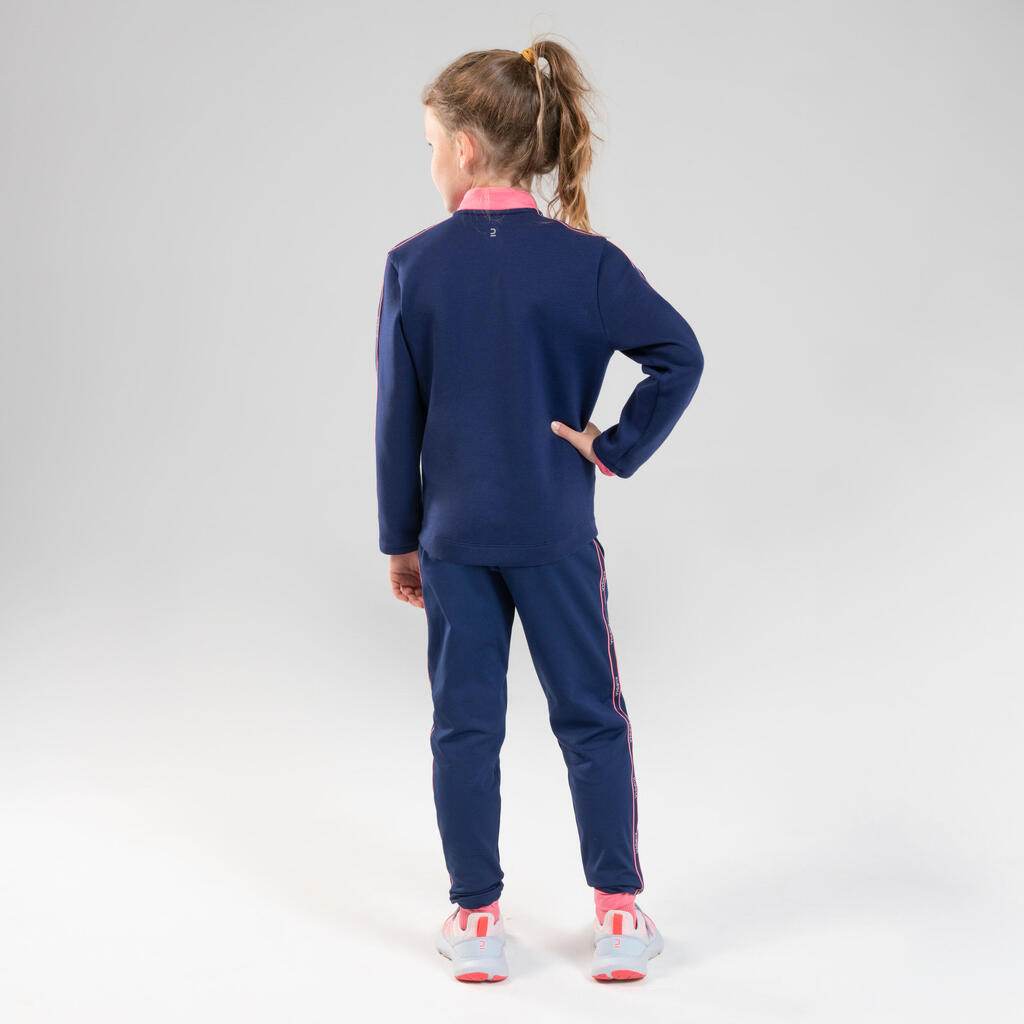 Kids' Warm Breathable Synthetic Jogging Bottoms S500 - Navy/Pink