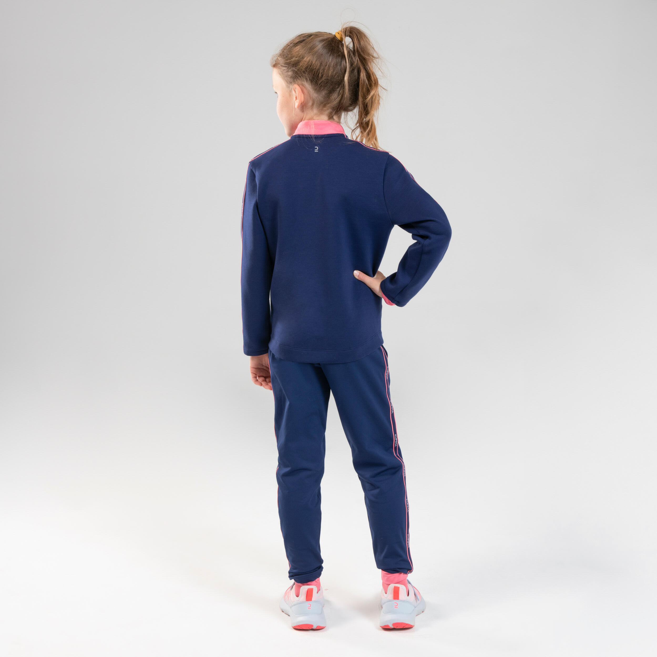 Kids' Warm Breathable Synthetic Jogging Bottoms S500 - Navy/Pink 3/11