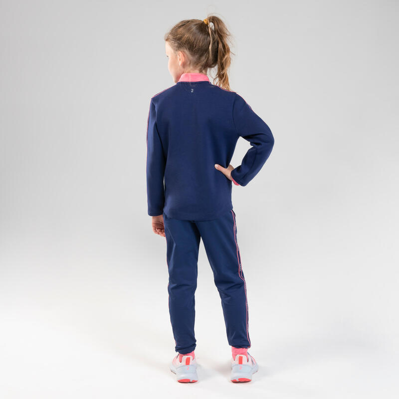 Warm en ademend vest met rits en opstaande kraag kinderen S500 marineblauw roze