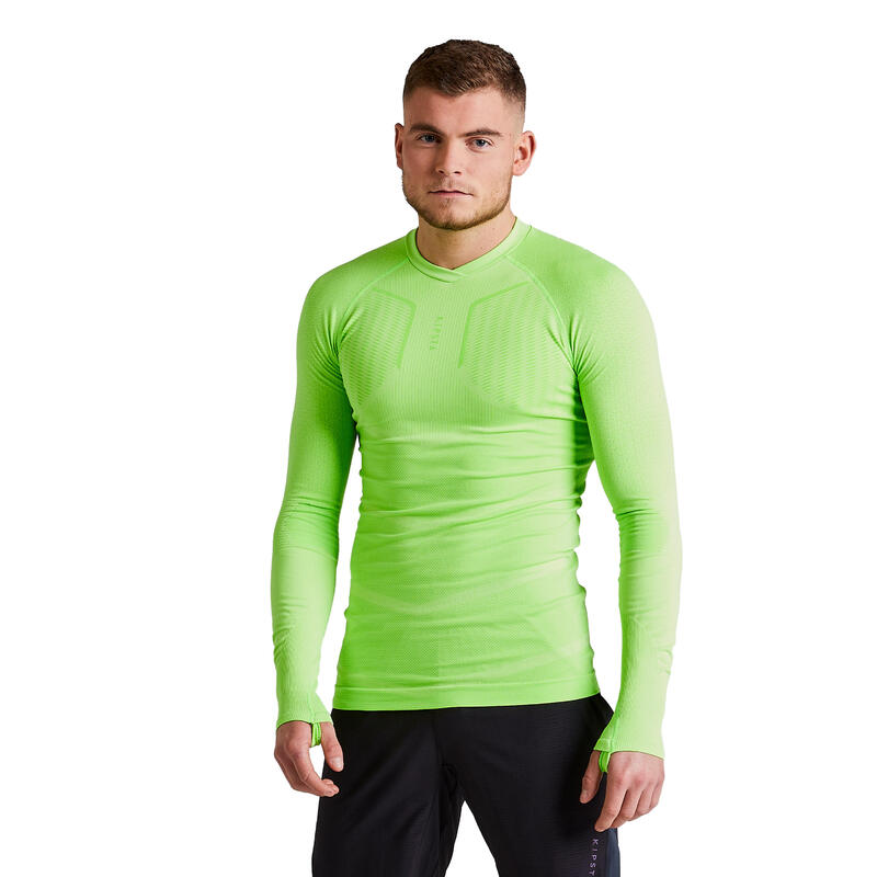 Spodní fotbalové tričko s dlouhým rukávem Keepdry 500 anýzově zelené