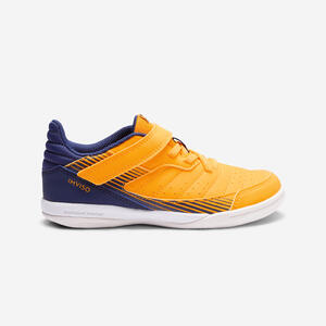 Zapatillas Fútbol Sala niños Kipsta Eskudo 500 Velcro Amarillo Azul