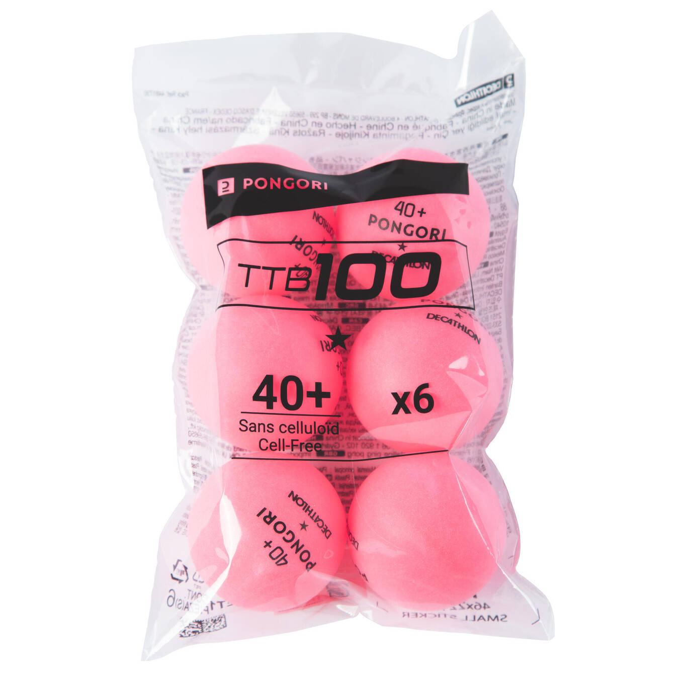 Table Tennis Balls TTB 100 1* 40+ 6Pack Pink Decathlon