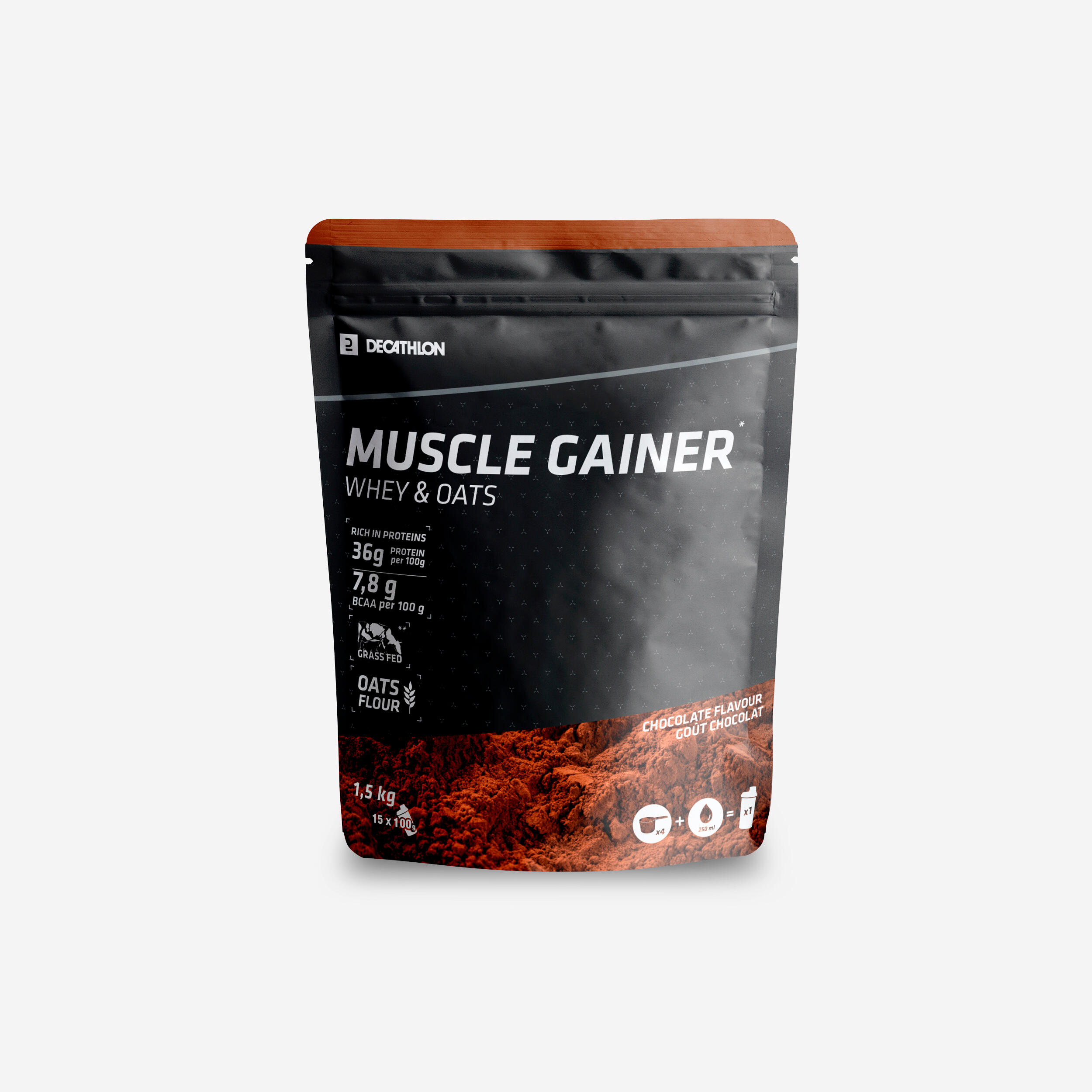 PROTEINĂ MUSCLE GAINER CHOCOLAT WHEY & OVĂZ 1.5kg decathlon.ro  Proteine si suplimente Alimentare
