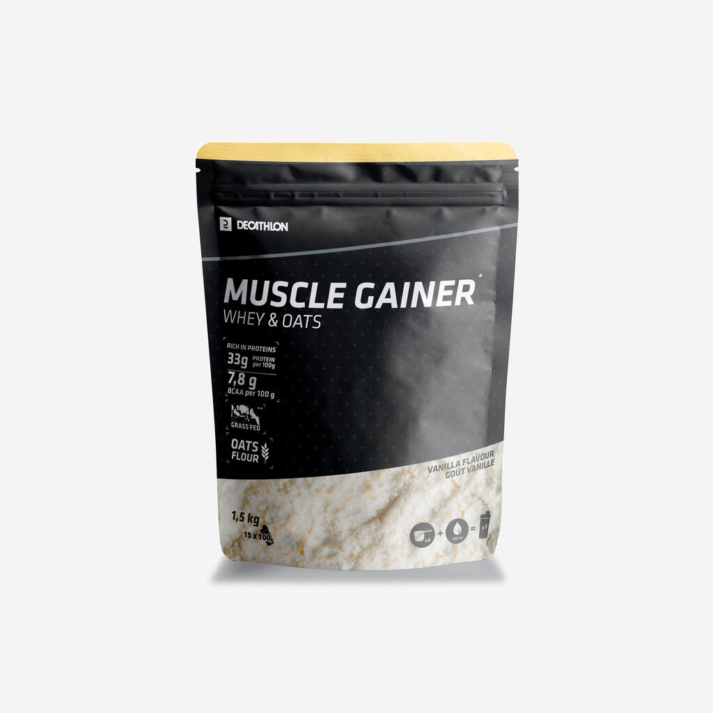 Išrūgų ir avižų užkandis „Muscle Gainer“, vanilės skonio, 1,5 kg