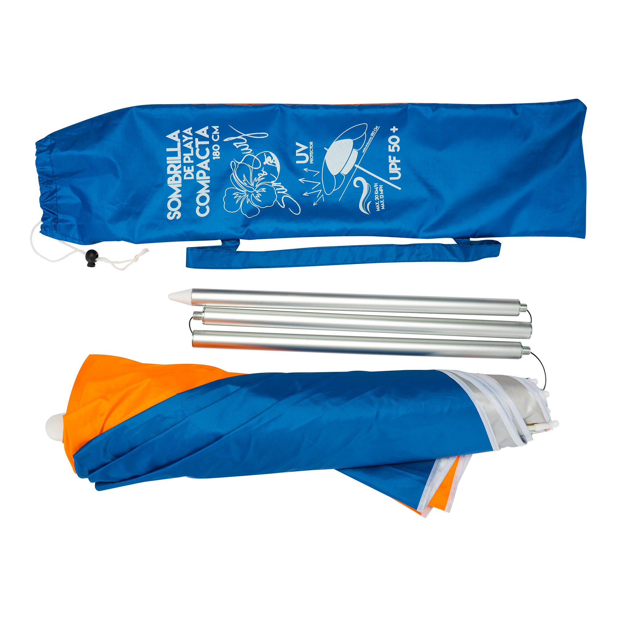 SOMBRILLA DE PLAYA COMPACTA AZUL NARANJA UPF50+ 4/4