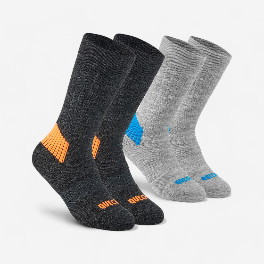 Chaussettes chaudes de randonnée - SH100 WARM MID - enfant X2 paires