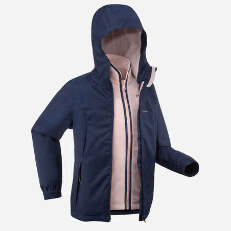 Modra pohodniška jakna 3 v 1 SH100 za otroke (do -0,5 °C, od 7 do 15 let)