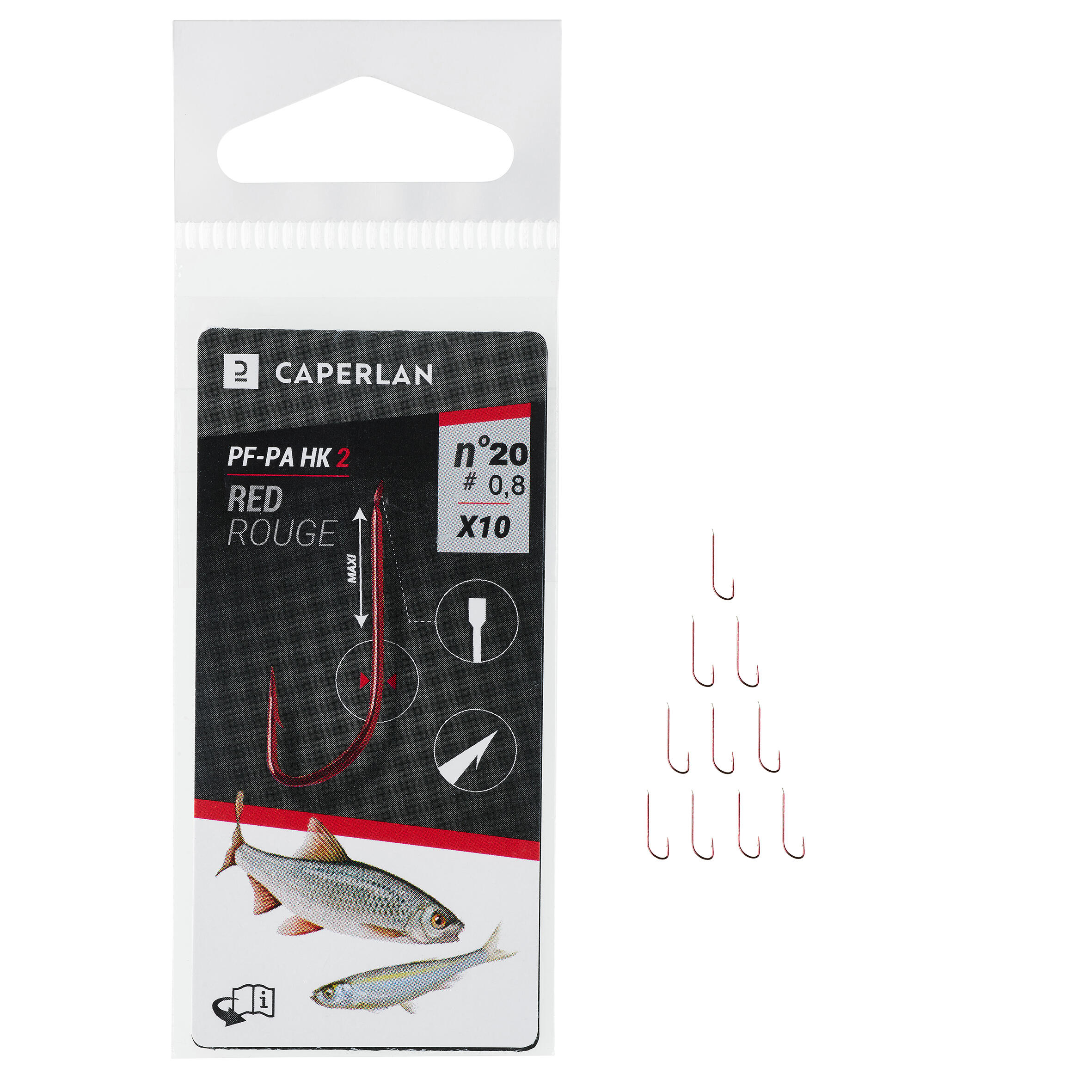 SINGLE RED UNMOUNTED HOOK PA HK 2 X10  FOR STILL FISHING 8/16