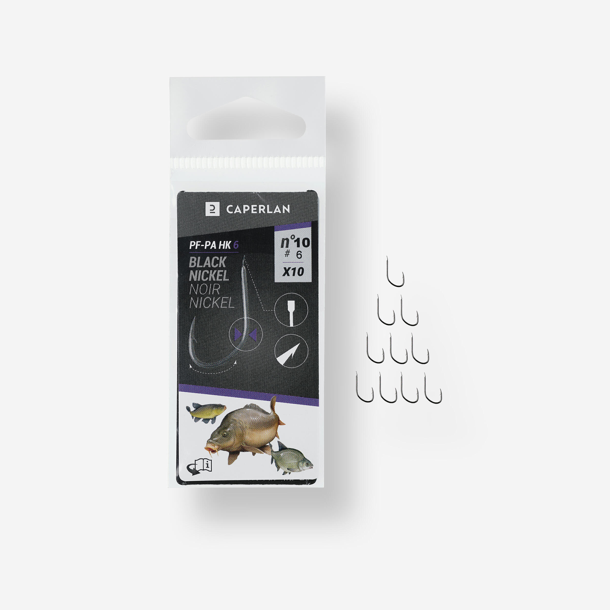 Horog finomszerelékes horgászathoz PA HK 6, nikkel, egyágú, nem előkötött, 10 db Caperlan akciós termékkép 1