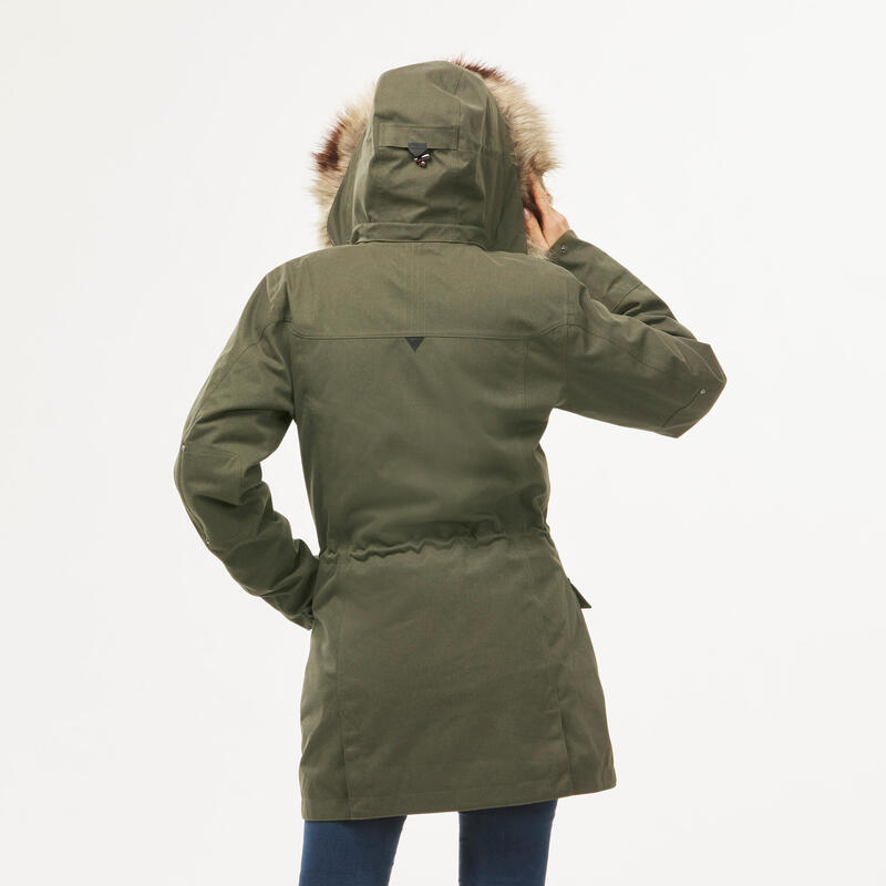 Waterdichte 3-in-1 jas voor backpacken dames Travel 700 -10° kaki