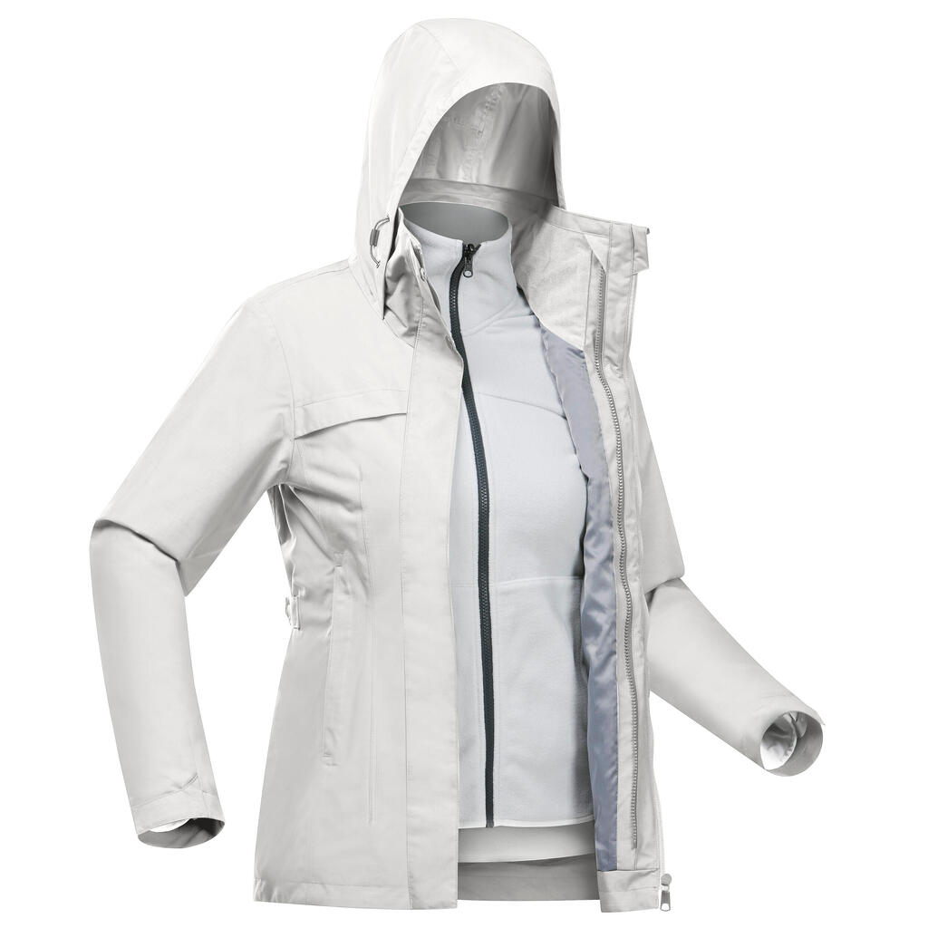 Veste de randonnée 0°C chaude femme, NH100 3en1 gris