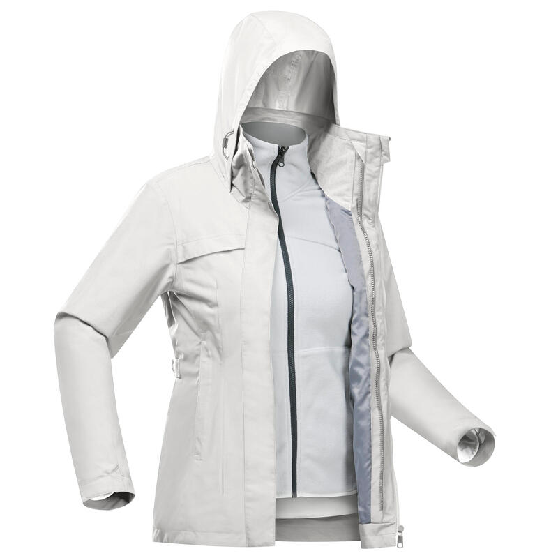 Chaqueta de montaña y trekking 3 en 1 impermeable Mujer Forclaz Travel 100