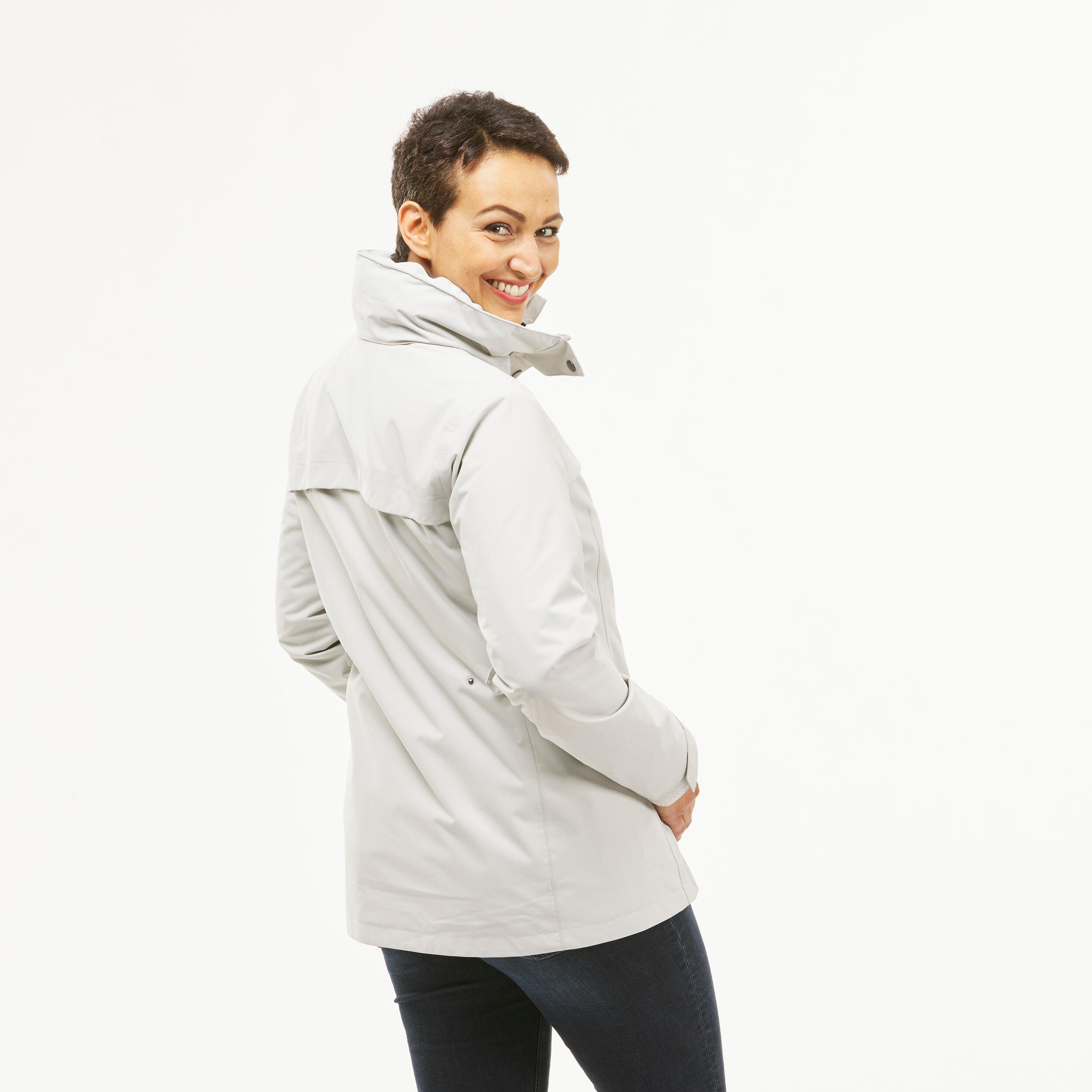 Women's Travel Trekking Waterproof 3-in-1 Jacket - Travel 100  0°C White 5/12