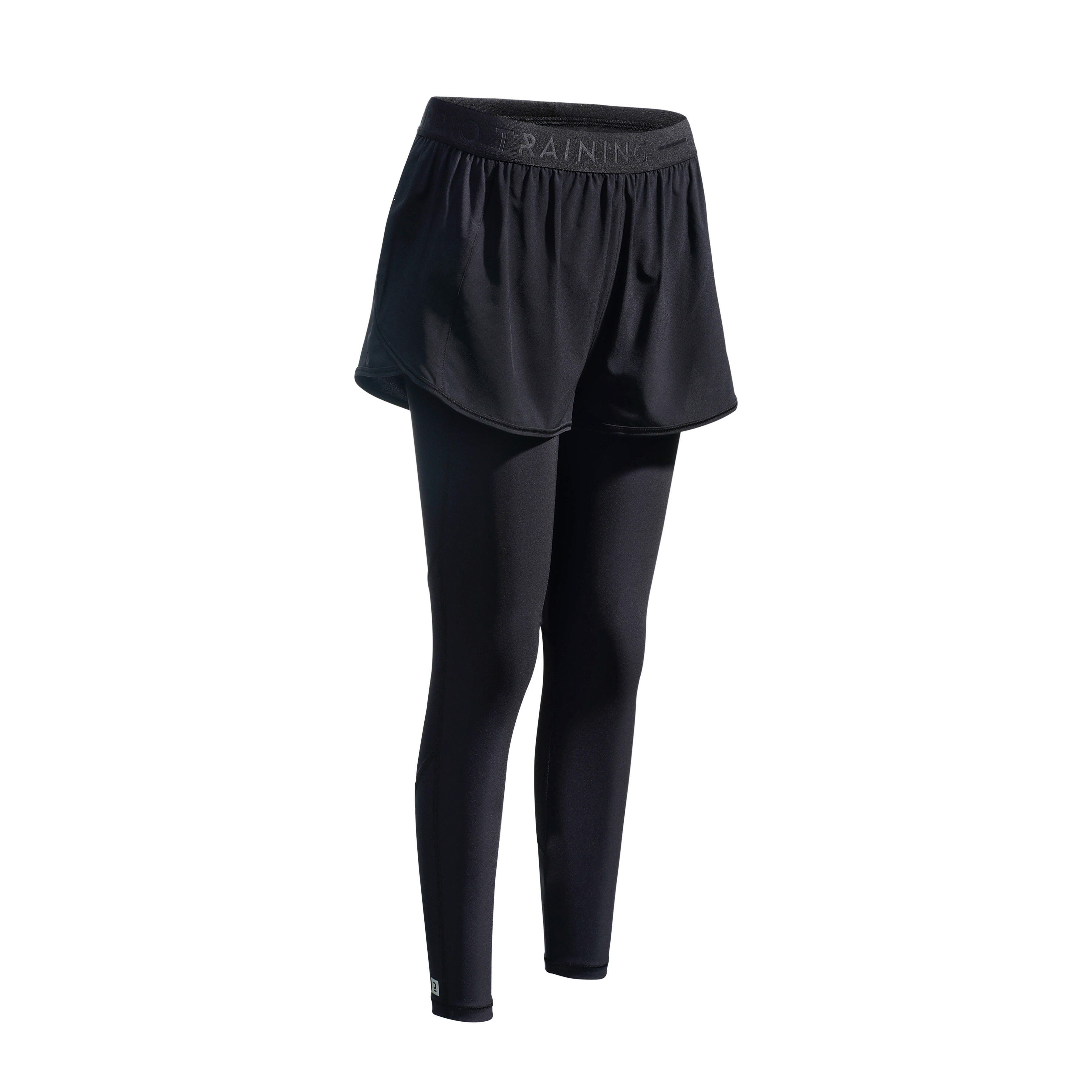 Women's 2-in-1 Leggings/Shorts With Phone Pocket - Black