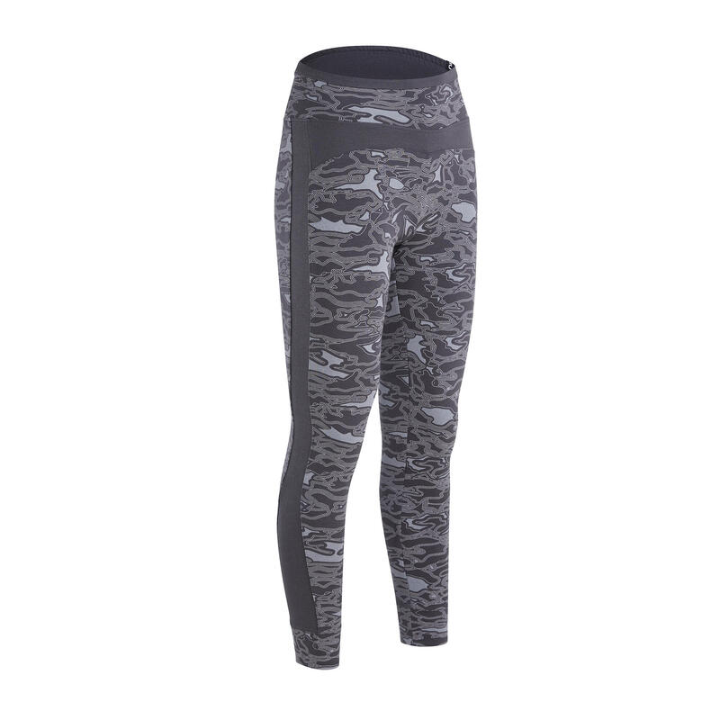 Legging fitness long coton extensible taille haute femme - gris avec imprimé