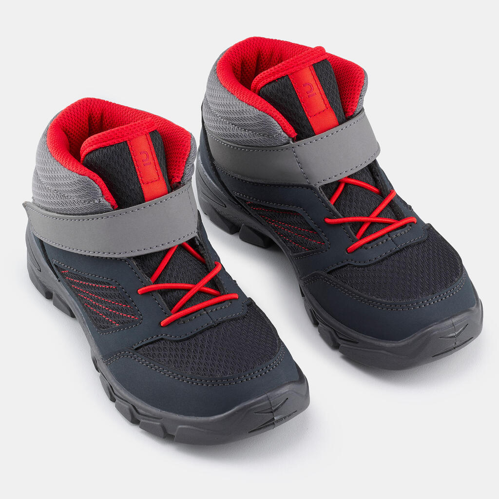 Botas senderismo niños tira autoadherente MH100 MID gris oscuro del 24 a 34