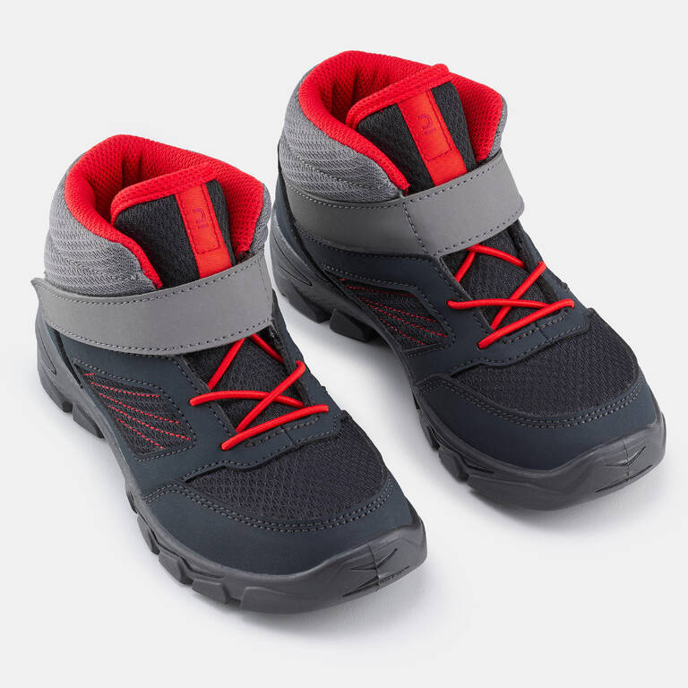 Sepatu Hiking Anak Velcro MH100 ukuran 24 -33 - Abu-abu Tua