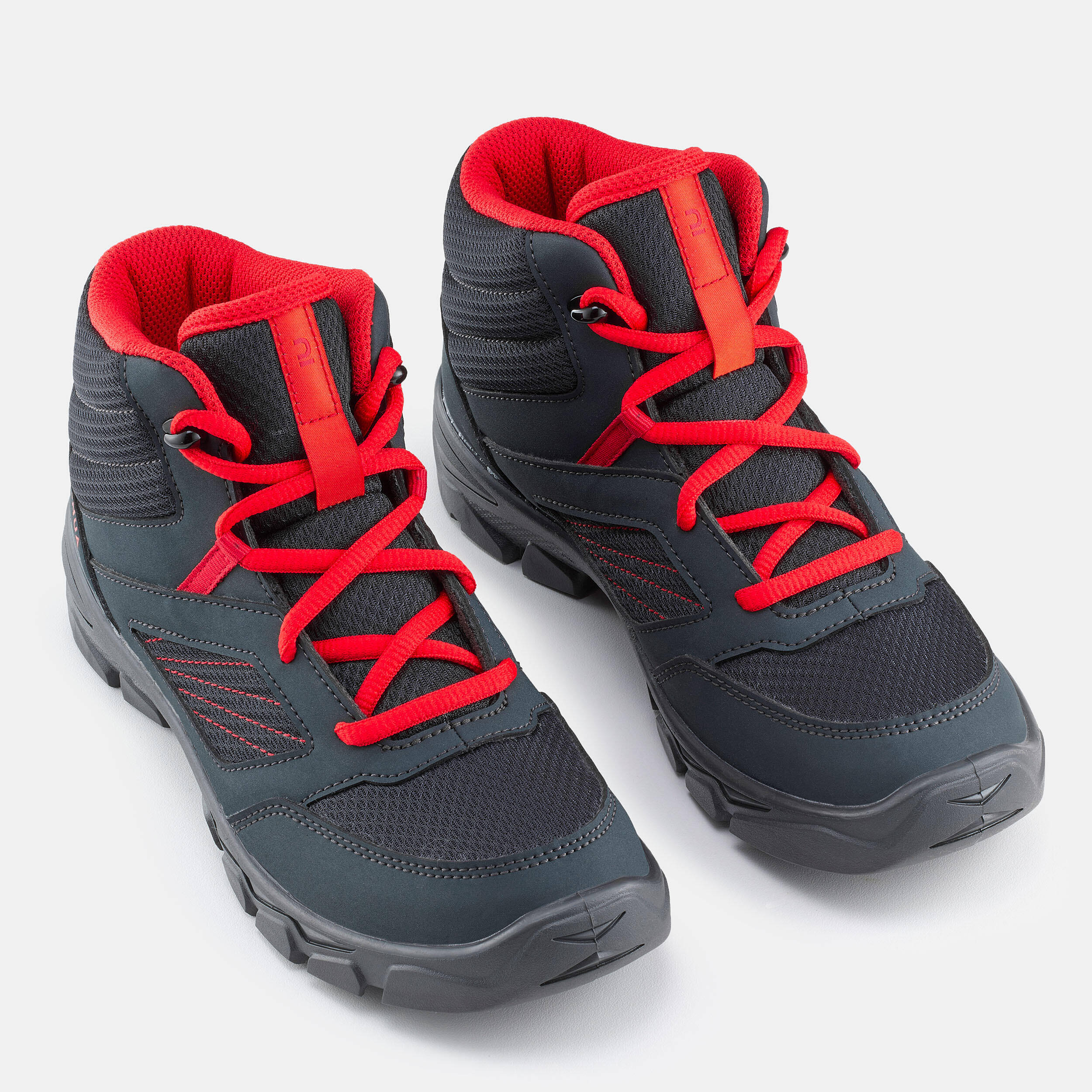 Kids’ mid-rise laced hiking boots, UK sizes JR 2.5 - 5, NH100 - Grey -  1