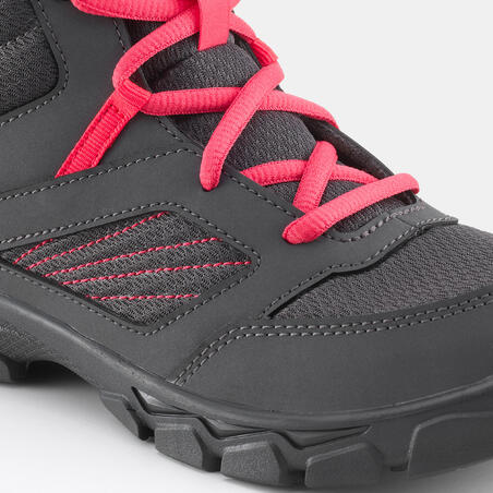 Chaussures de randonnée enfant avec lacets MH100 MID grise foncée du 35 AU 38