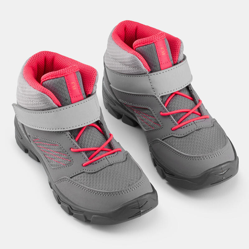 Chaussures de randonnée enfant avec scratch MH100 Mid grise rose du 24 AU 34