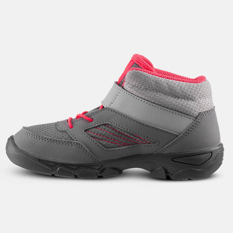 Sepatu Hiking Velcro Anak MH100 Mid - Abu-abu