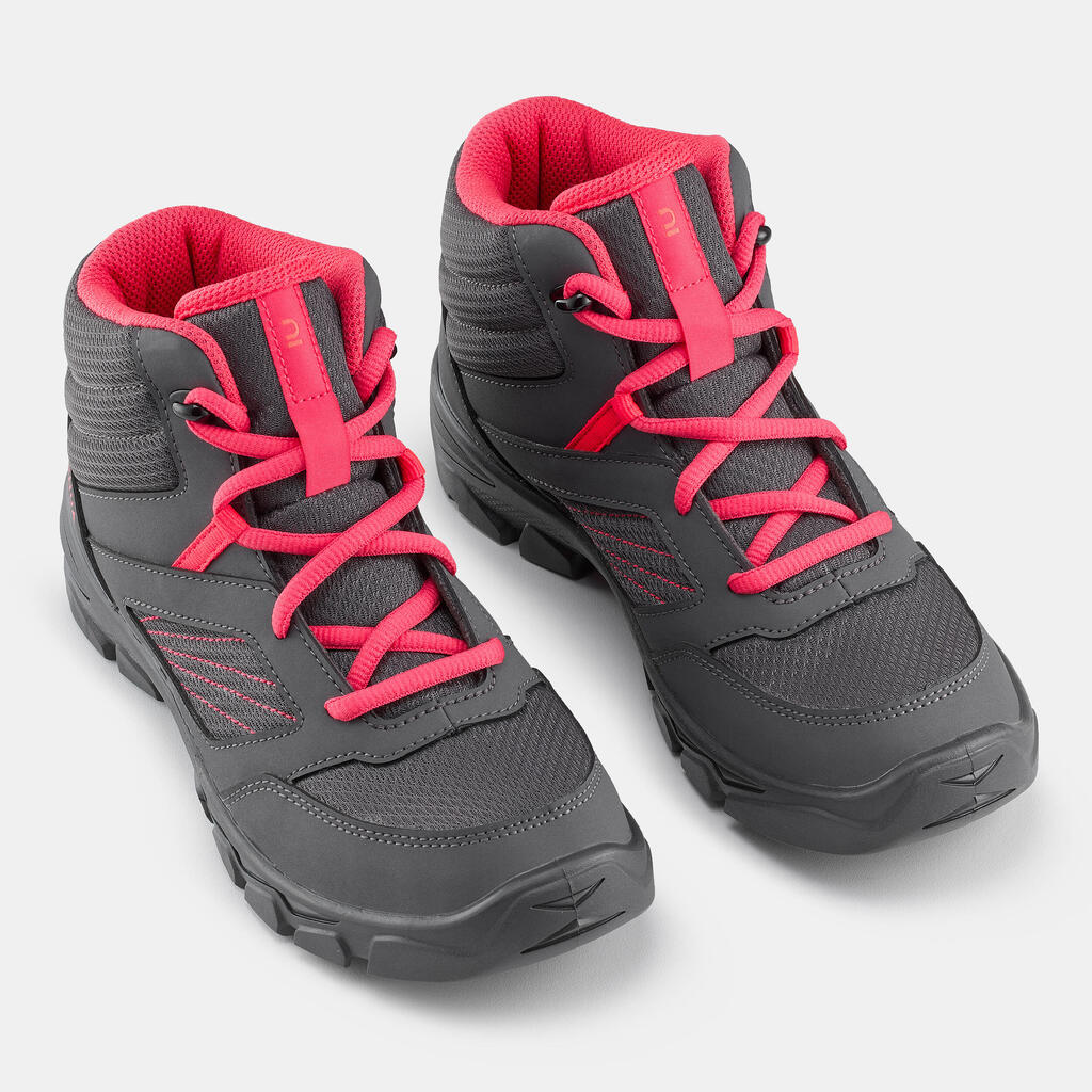 Chaussures de randonnée enfant avec lacets MH100 MID grise foncée du 35 AU 38