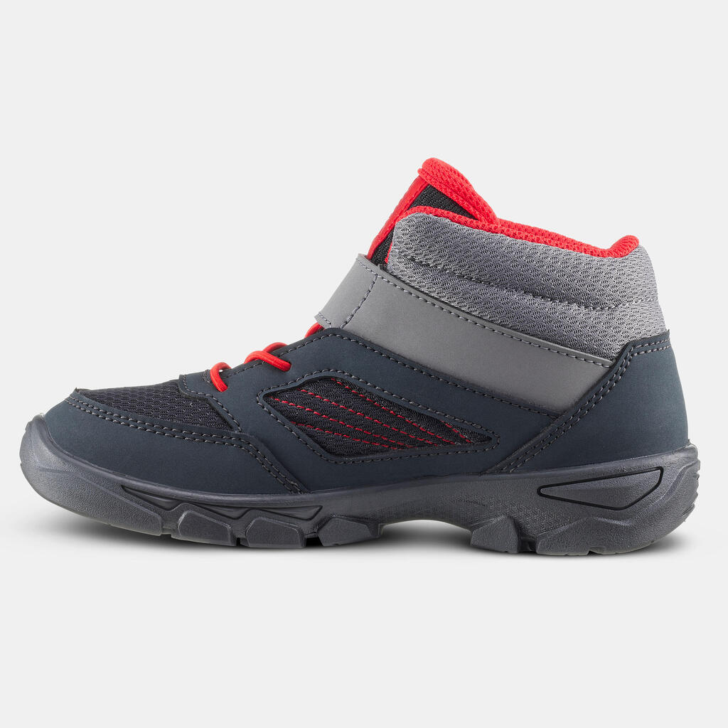 Botas senderismo niños tira autoadherente MH100 MID gris oscuro del 24 a 34