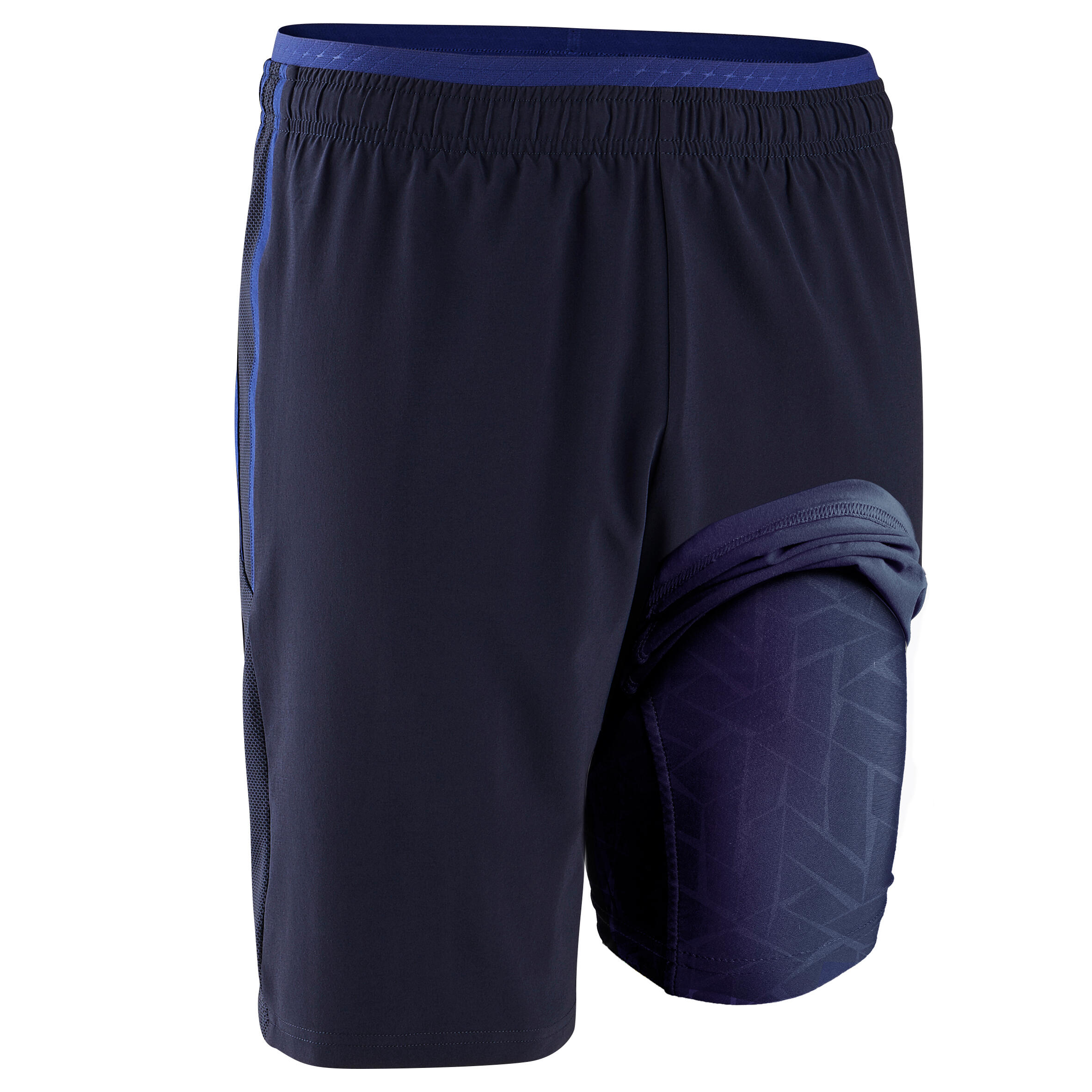 KIPSTA Pantalons curts de futbol adult 3 en 1 TRAXIUM blau fosc