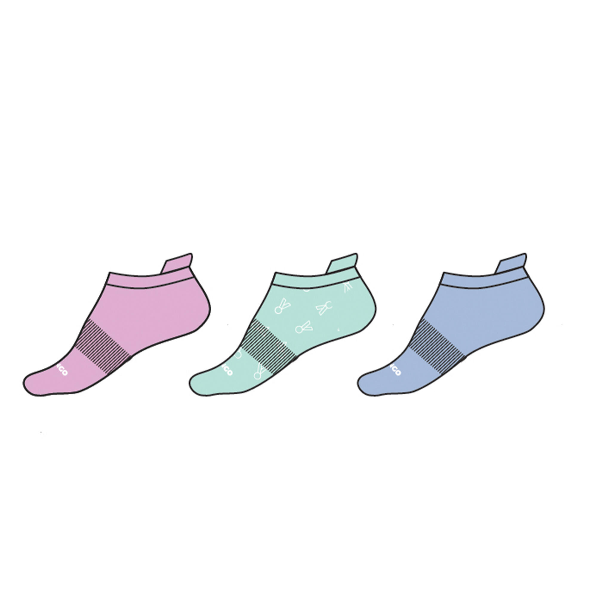 Calcetines cortos azul, verde y morado para niños Artengo RS 160 x3 8/9