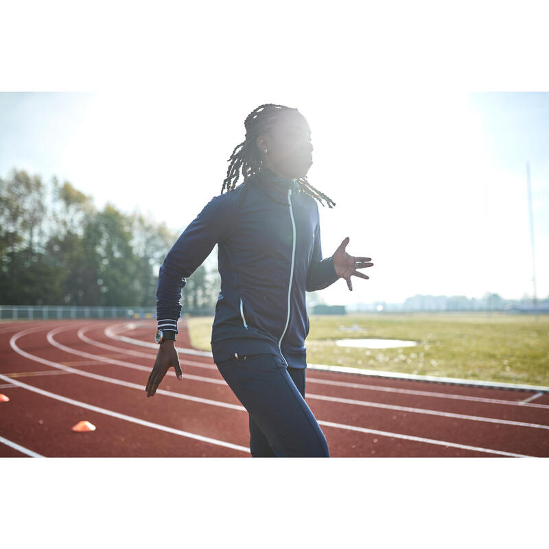 Laufhose lang Leichtathletik mit Reissverschluss Damen marineblau/himmelblau