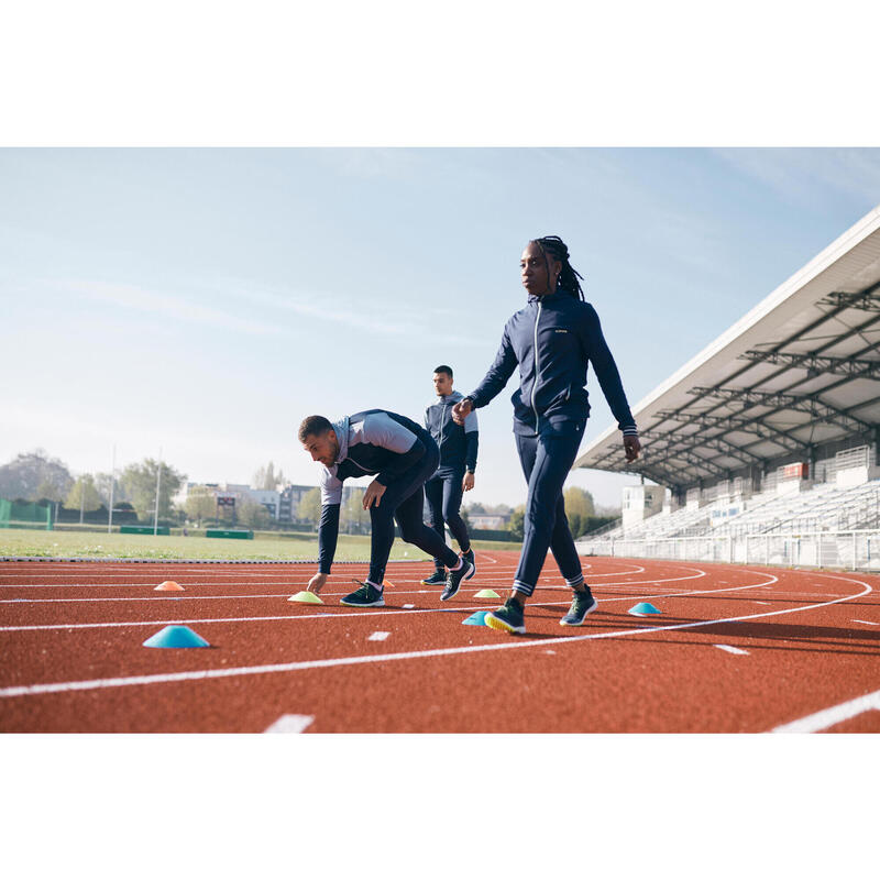 Laufhose lang Leichtathletik mit Reissverschluss Damen marineblau/himmelblau