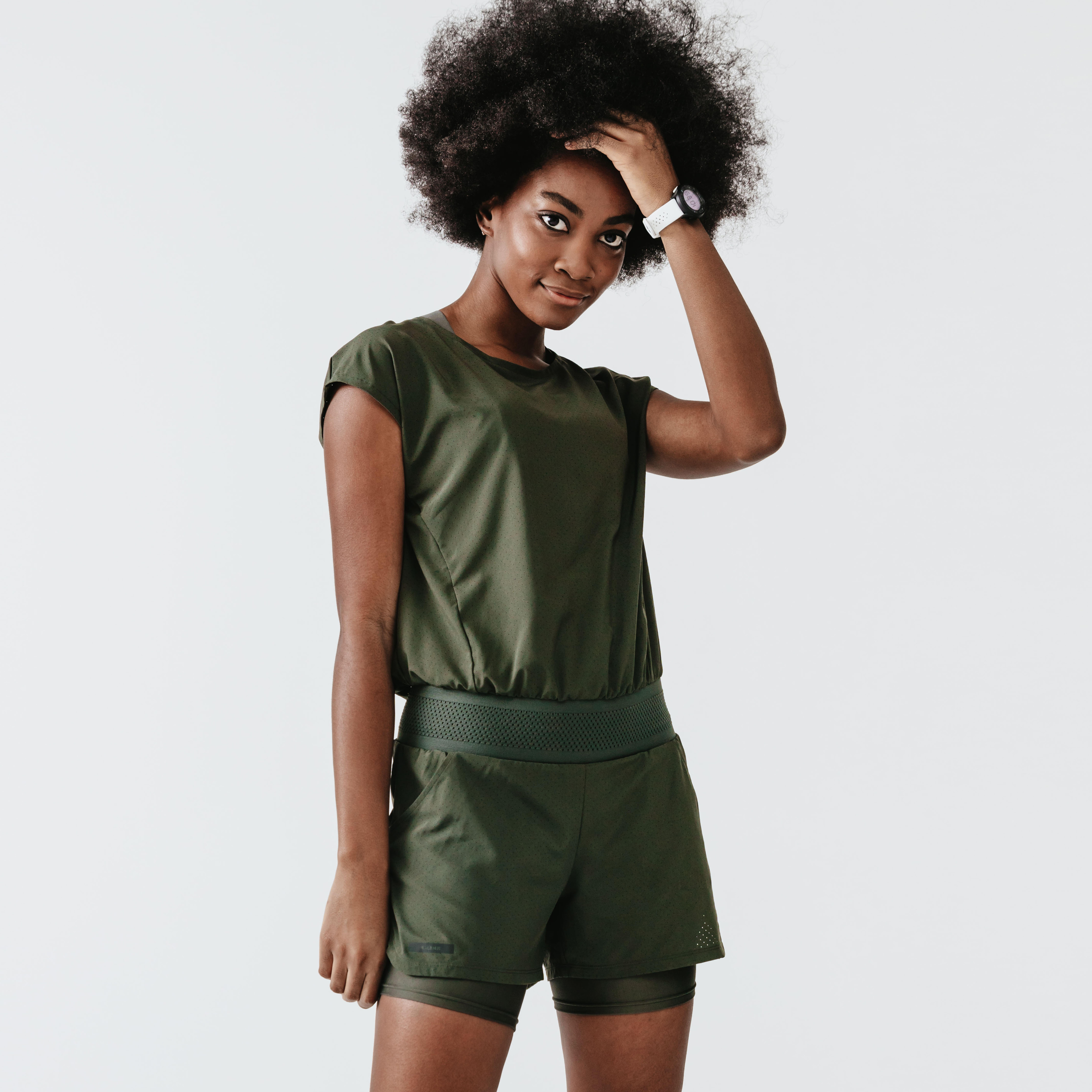 Tuta corta running donna DRY+ nera KALENJI | DECATHLON