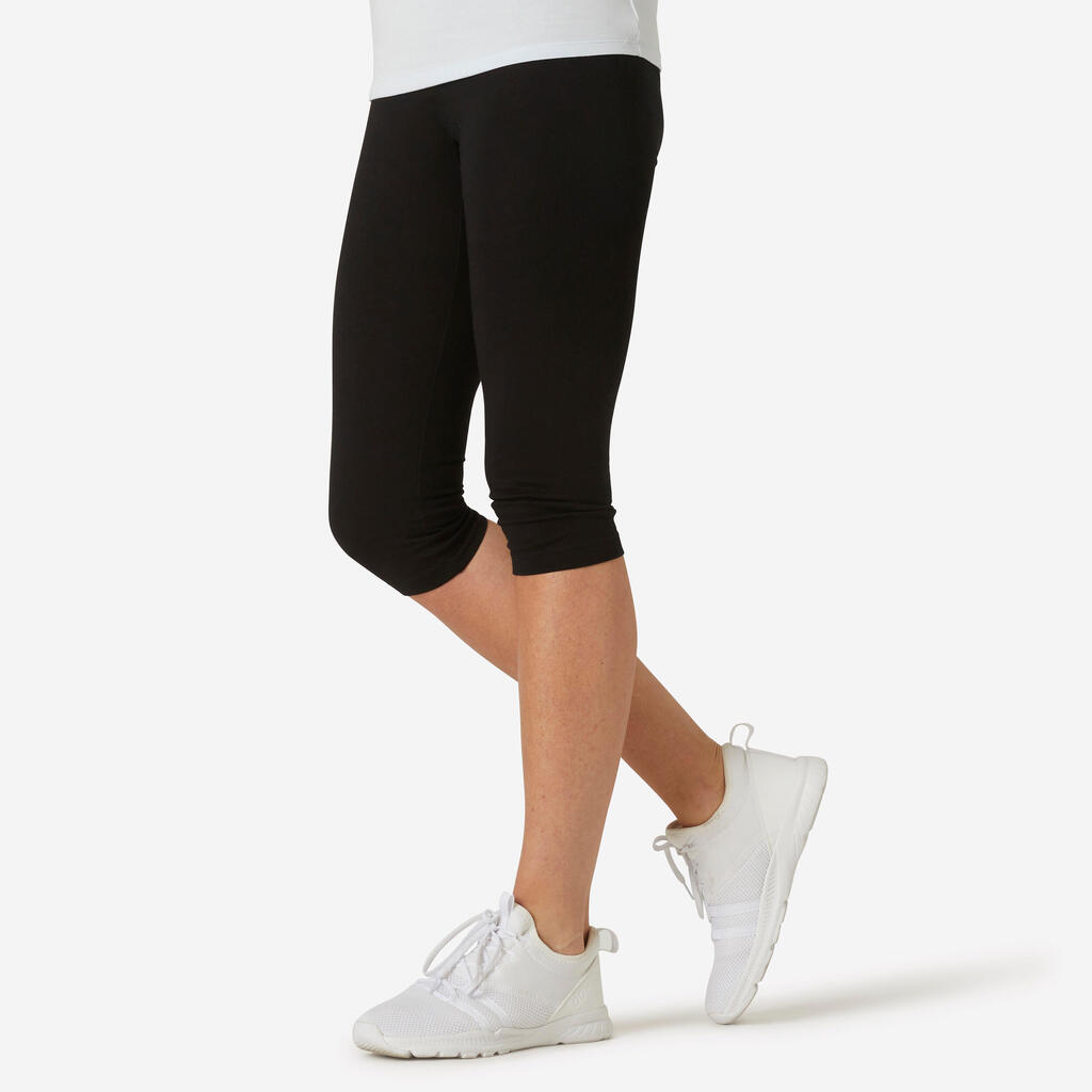 CALZAS 3/4 FITNESS MUJER 500 NEGRO SLIM