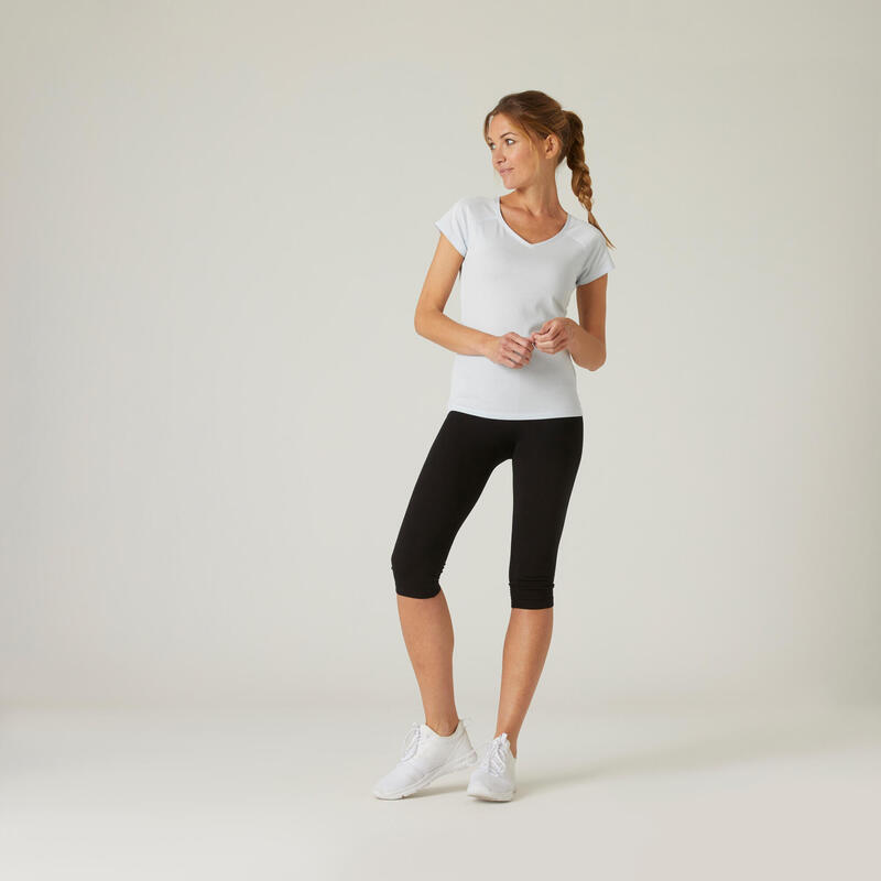 Leggings mallas pilates corsario Mujer Domyos slim fit+ 500 negro