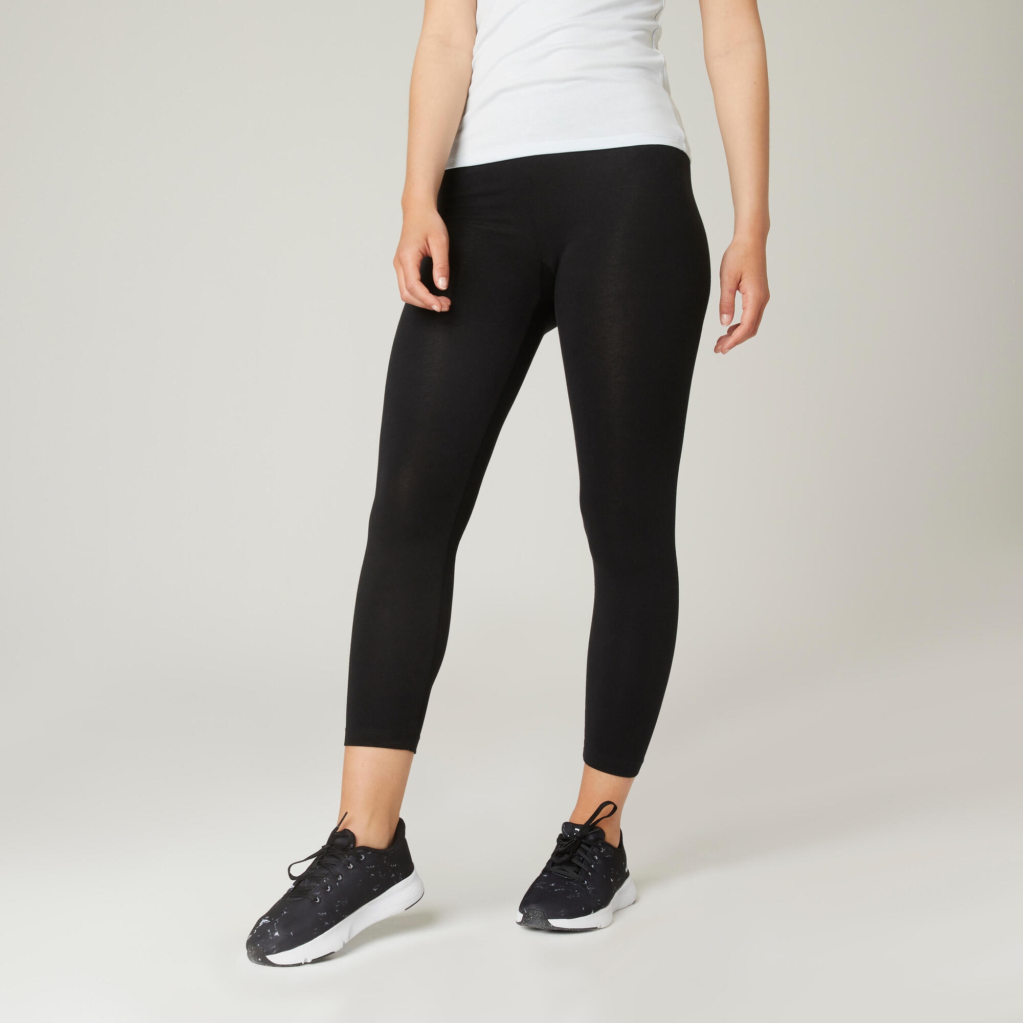 Mallas Leggings fitness corsario corte ajustado algodón Mujer Domyos Fit+  negro