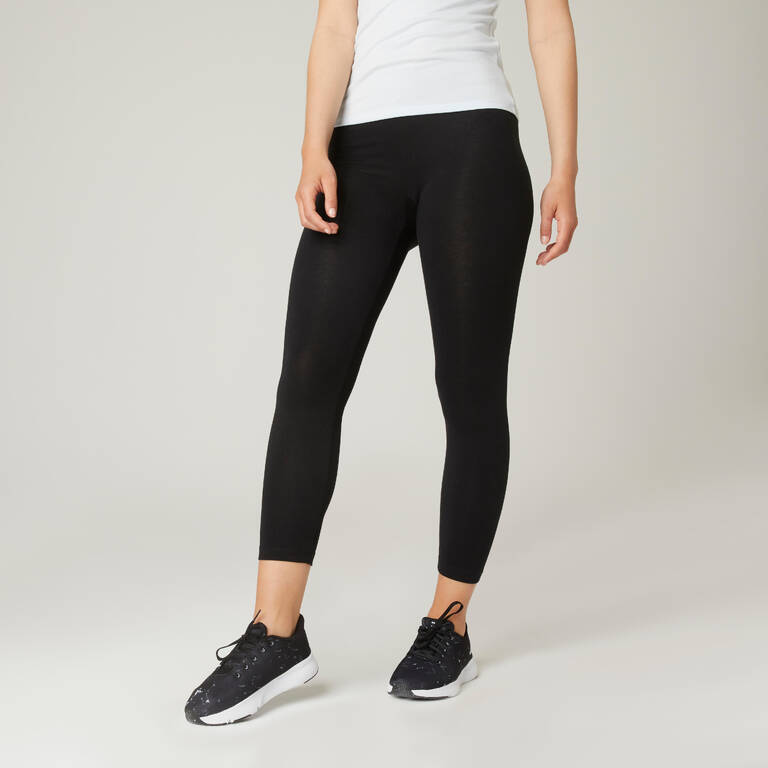 Women's Cotton Gym 7/8 Legging 500 - Black