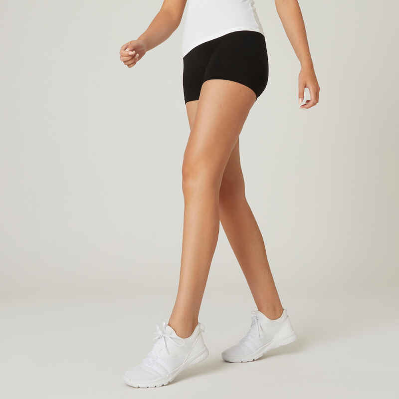 Shorts Slim 500 Fitness Baumwolle ohne Tasche Damen schwarz  Media 1