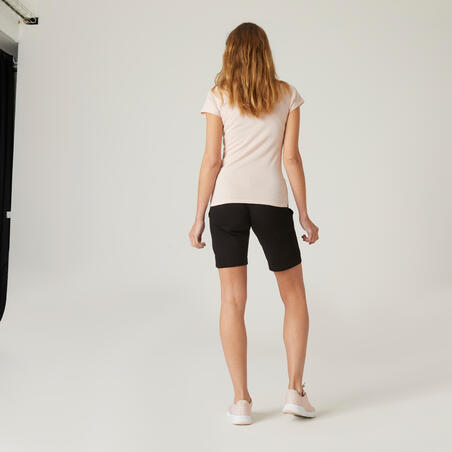Crni ženski slim-fit šorts sa džepovima za fitnes 500